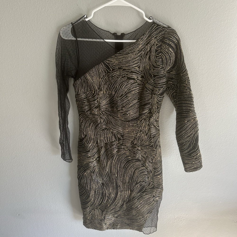 Sachin + Babi Black and Gold Long Sleeve Dress